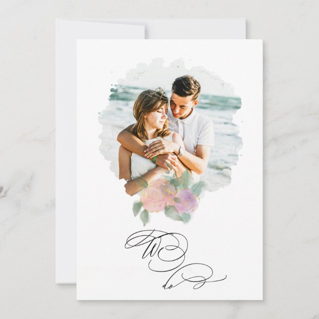 Convite *~* ROSA Flower PHOTO RSVP + QR AR6 Wedding Invit (Frente)