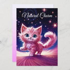 Convite Rosa fluffique gato bonito, estilo azul-azul surre