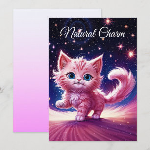Convite Rosa fluffique gato bonito, estilo azul-azul surre