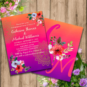 Convite Rosa Fuchsia Laranja Roxo Floral Vibrante e Ousado