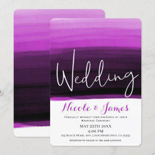 Convite Rosa Fuchsia Preto Aquarela Casamento Glam Moderno