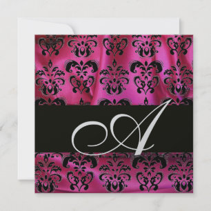 Convite ROSA FÚCSIA PRETO TECIDO DAMASCO MONOGRAMA Prata