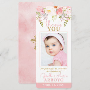 Convite Rosa Garden Girl Baptism Foto Bookmark Obrigado