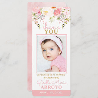 Convite Rosa Garden Girl Baptism Foto Bookmark Obrigado