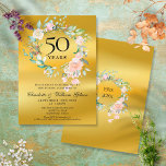 Convite Rosa Garland Gold Foil 50º Aniversário de Casament<br><div class="desc">Apresentando uma delicada camada de rosas florais de aquarela em uma película de ouro, este convite de 50 anos de casamento botânico pode ser personalizado com suas informações especiais de aniversário. O reverso apresenta uma garland floral correspondente que enquadra suas datas de aniversário em um texto elegante em um fundo...</div>