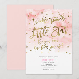 Convite Rosa, Garota Bebê, Pequenas estrelas Brilhantes, C