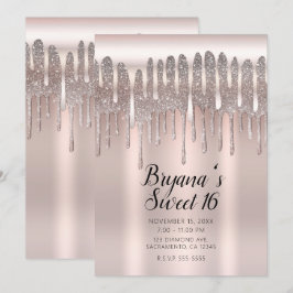 Convite Rosa Gelado Ouro Rosê Diamante Brilho Gotejamento 