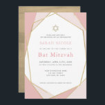 Convite Rosa Geométrico e Bat Mitzvah Dourado<br><div class="desc">Este convite do Bat Mitzvah,  moderno e chic,  apresenta um fundo branco com quadros geométricos falsos de ouro a rosa. O verso apresenta um fundo dourado falso. Altere a cor de fundo e personalize-a para as suas necessidades. Você pode encontrar produtos correspondentes na minha loja.</div>