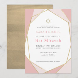 Convite Rosa Geométrico e Bat Mitzvah Dourado