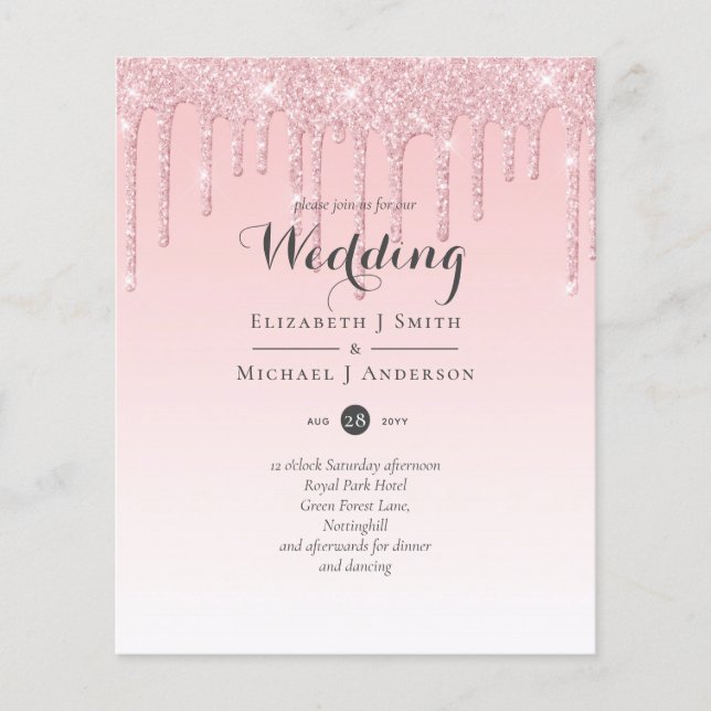 Convite Rosa Glitter de Casamento Menino Bonito de (Frente)