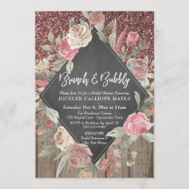 Convite Rosa Glitter Madeira Chalkboard Brunbble