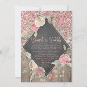 Convite Rosa Glitter Madeira Chalkboard Floral Brunbble