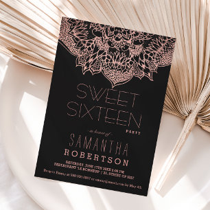 Convite Rosa gold boho floral mandala Sweet 16 party
