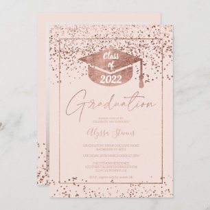 Convite Rosa gold confetti blush, graduação em script cor-