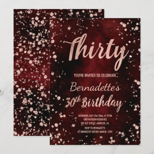 Convite Rosa gold confetti red watercolor aniversário de 3