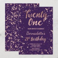 Rosa gold confetti roxo splatters aniversário de 2