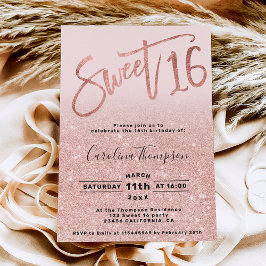 Convite Rosa gold foil glitter script blush Sweet 16 foto