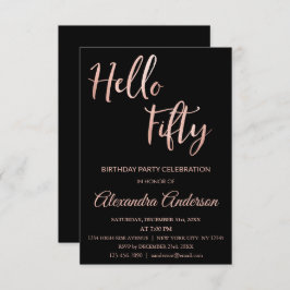 Convite Rosa Gold Foil Hello 50 Fiftieth Festa de aniversá