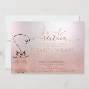 Convite Rosa gold glittery ombre calligraphy engraçado ca