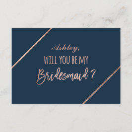 Convite Rosa gold script marinho blue seja minha dama de h