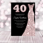 Convite Rosa gold Sparkle aniversário de 40 anos de partid<br><div class="desc">Rosa dourado pincel cor-de-rosa aniversário de 40 anos de-vestido Negra Variações de Convite Preto para o convite e itens correspondentes na nossa loja</div>