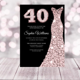 Convite Rosa gold Sparkle aniversário de 40 anos de partid