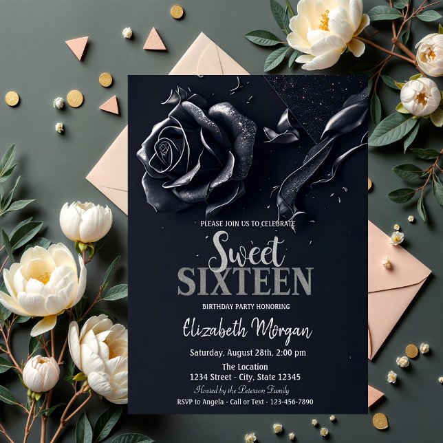 Convite Rosa Gótica Azul Escuro Sweet 16 (Criador carregado)