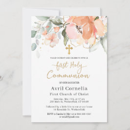 Convite Rosa Green Foliage Cross First Communtion