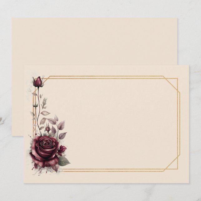 Convite Rosa grená com moldura dourada em branco (Frente/Verso)