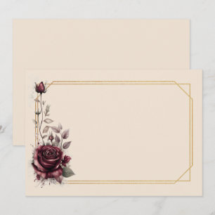 Convite Rosa grená com moldura dourada em branco