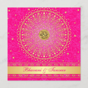Convite Rosa Hindu Wedding de Ganesh , rolos do ouro