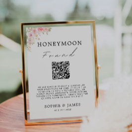 Convite Rosa Honeymoon Fund Código QR Sinal de Casamento,