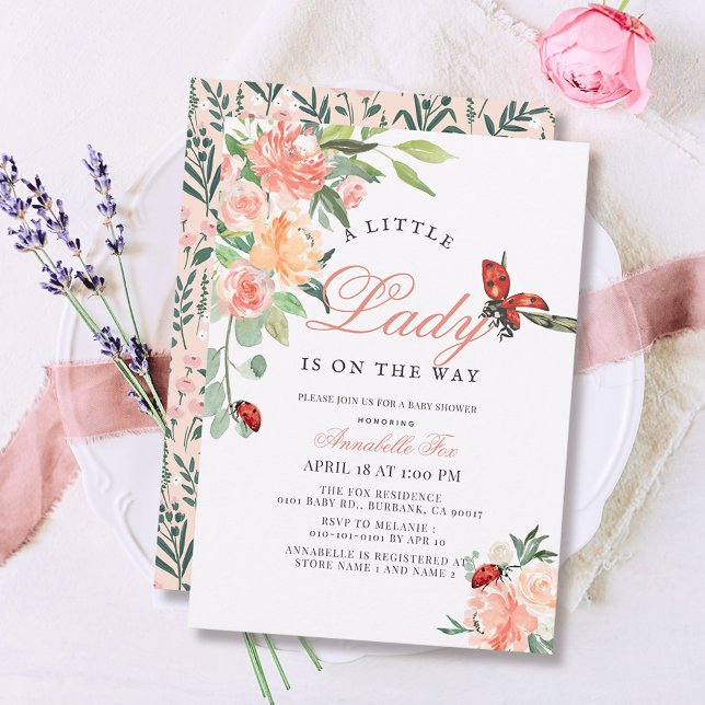 Convite Rosa Lady Ladybug Chá de fraldas (Criador carregado)