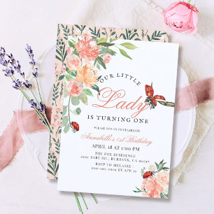 Convite Rosa Lady Ladybug primeiro aniversario