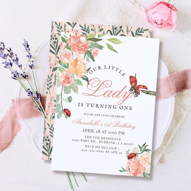 Convite Rosa Lady Ladybug primeiro aniversario (Criador carregado)