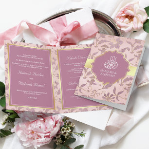 Convite Rosa Lavanda Dourado Floral Casamento Muçulmano
