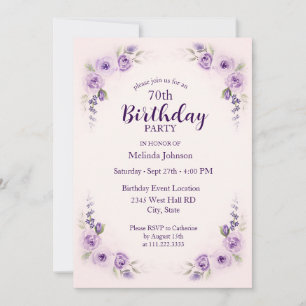 Convite Rosa Lavanda em Aquarela para 70º Aniversário