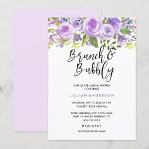 Convite Rosa Lavanda Floral Roxo Brunch E Espumante