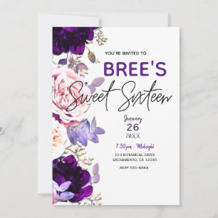 Convite Rosa Lilás Roxo Rosa Floral Branco Doce Festa de 1