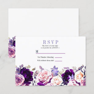 Convite Rosa Lilás Roxo & Rosa Floral Branco RSVP Casament