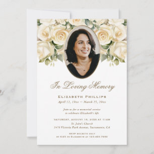 Convite Rosa Marfim Dourada Foto Funeral Memorial