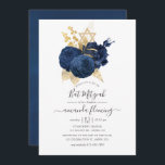 Convite Rosa marinho Azul e Dourado Vintage Bat Mitzvah<br><div class="desc">Rosas coloridos com marinho chic vintage taco mitzvah convite com sotaque de ouro e tipografia elegante de escrita manual.</div>