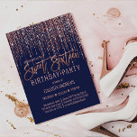 Convite Rosa marinho - Cortina de folga Dourada da lente D<br><div class="desc">Este convite de aniversário glamouroso e luxuoso dos Dezesseis é o design perfeito para o evento especial de sua jovem adolescente. Ele apresenta uma cortina de borda brilhante brilhante rosa cintilante com falso brilho sobre um simples fundo azul marinho. É um elegante, chic, trendy, e moderno design de bling com...</div>