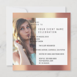 Convite Rosa Metálico de Foto do Partido Bridal