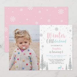 Convite Rosa & Mint | Winter Onederland Girl primeiro aniv