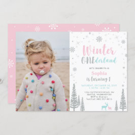Convite Rosa & Mint | Winter Onederland Girl primeiro aniv