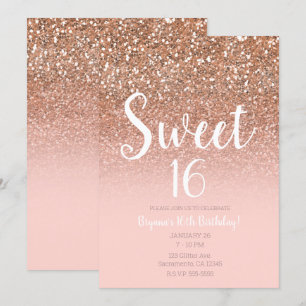 Convite Rosa Moderno Brilho Glam Glitter Doze Anos Doces