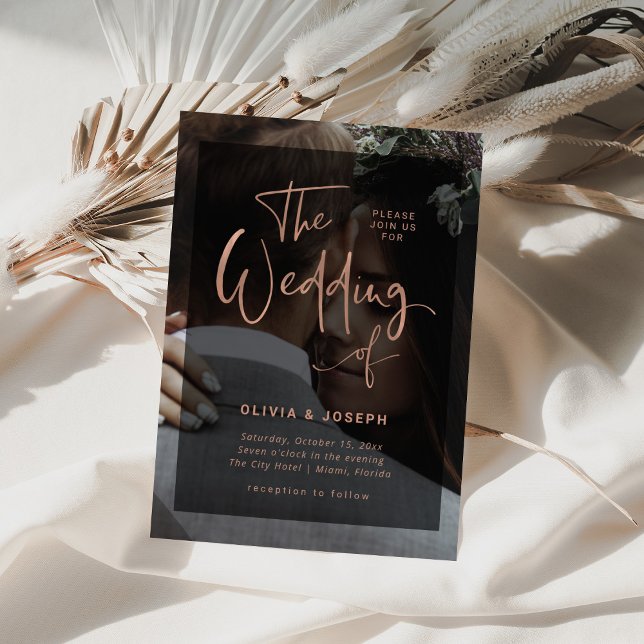 Convite Rosa moderno Dourado e cobertura preta | Casamento (Criador carregado)
