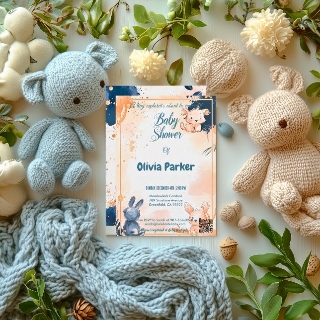 Convite Rosa moderno, Dourado e Marinho, bicho-da-água beb (Criador carregado)