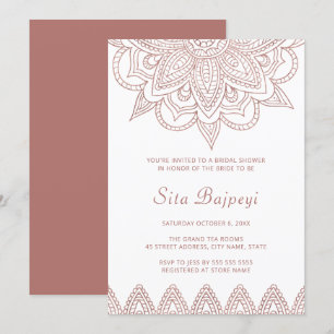 Convite Rosa Moderno Dourado Mehndi Chá de panela Hindu